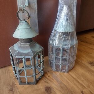 Vintage-Style Green Metal Lantern Set